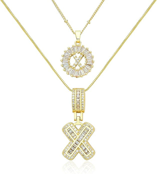 14K Gold Plated Initial Letter Pendant Necklace, Cubic Zirconia Crystal, Copper Chain