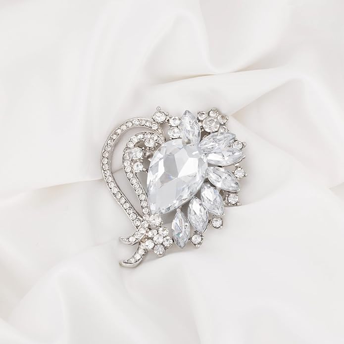 LAXPICOL Vintage Austrian Crystal Elegant Heart Flower Brooch Pin For Women Wedding Broach Pin