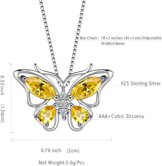 Aurora Tears Butterfly Birthstone Pendant Necklace - Women 925 Sterling Silver Butterflies Birthstone Pendant Necklace Jewelry Birthday Gift for Women