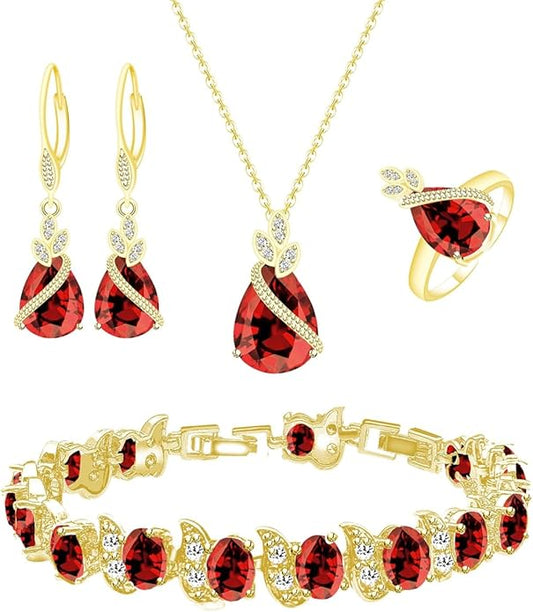 ZCGJWE Wedding Jewelry Set for Women Gem Necklace Earrings Bracelet Luxury Jewelry Set Birthday Valentine's Day Mother's Day Christmas Prom Jewelry Gift