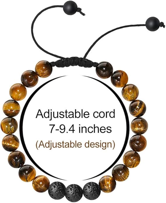 M MOOHAM Natural Stone Bracelets for Men - 8mm Tiger Eye, Matte Agate, Lava Rock - Teen Boys Gifts for Birthday, Anniversary, Christmas