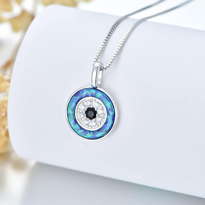 PEIMKO Evil Eye Necklace for Women 925 Sterling Silver Greek Protection Evil Eye Necklaces Jewelry Amulet Gift for Women