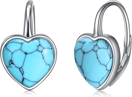 WINNICACA Leverback Earrings for Wonen 925 Sterling Silver Tree of Life Earrings Dangle Drop Turquoise Moonstone Moss Agate Heart Jewelry Gifts for Women Anniversary Birthday Christmas