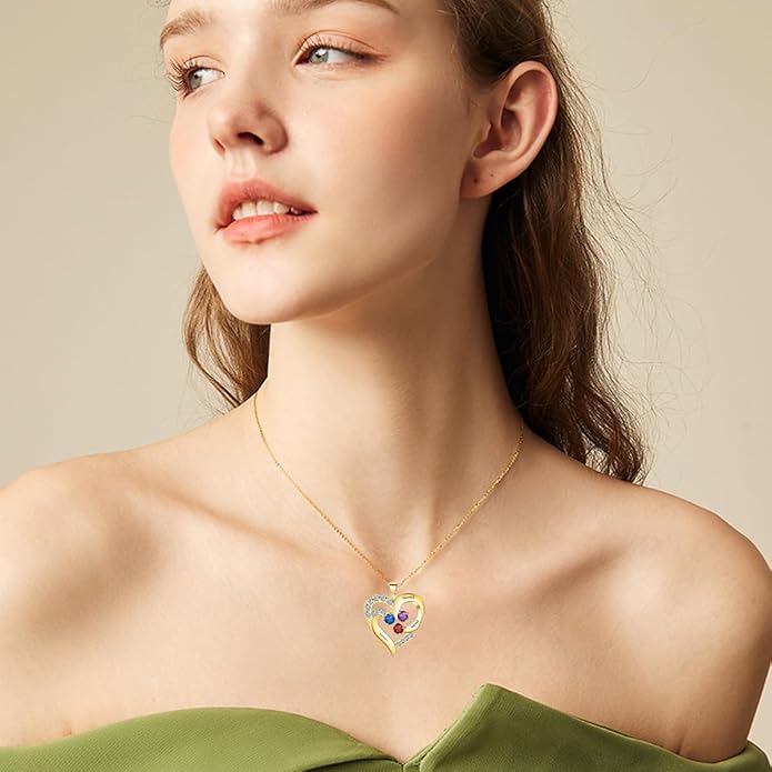 10K 14K 18K Personalized Solid Gold Nautral Diamond Mom Necklace with 1-5 Birthstones for Women Mom Wife,Custom Mother Birthstone Necklace Engraved Name Jewelry Gift for Mothers Day Birthday