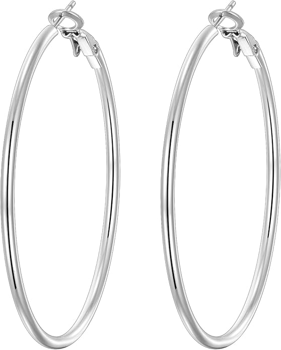 4 Pairs Silver Gold Hoop Earrings for Women | 14K Gold Plated Hoop Earrings Set Hypoallergenic Earring Lightweight Dangle Earrings Set
