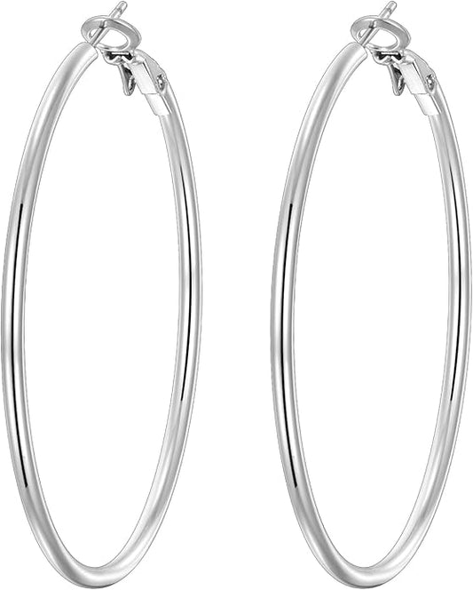 4 Pairs Silver Gold Hoop Earrings for Women | 14K Gold Plated Hoop Earrings Set Hypoallergenic Earring Lightweight Dangle Earrings Set