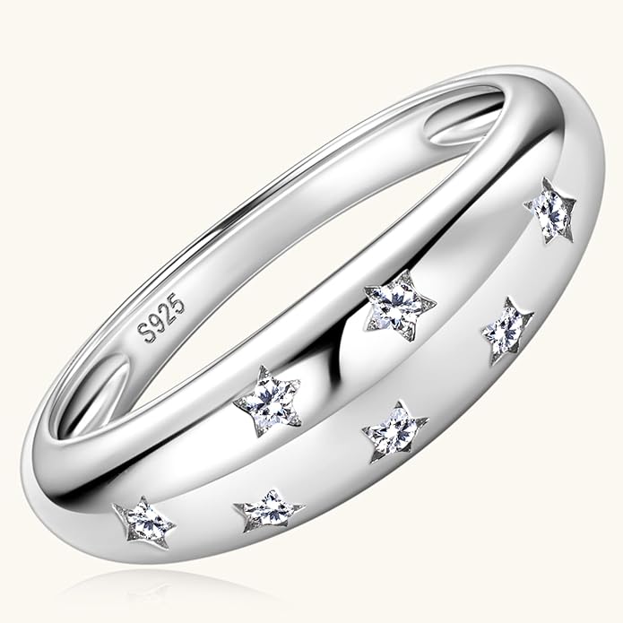 Moissanite Ring for Women D Color VVS1 Clarity 7 Star Ring 925 Sterling Silver Chunky Stackable Bands for Women or Men