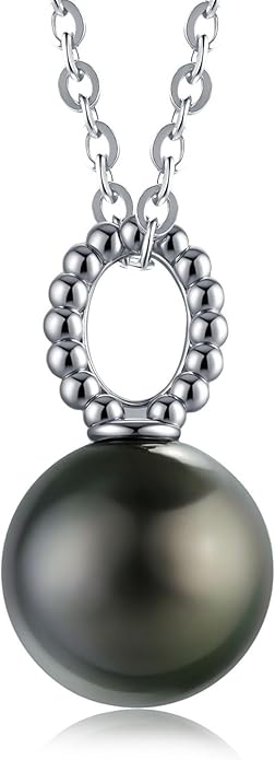 Lunar Belle Black Pearl Necklaces for women, Sterling Silver Tahitian Pendant, Jewelry Gift for Mom Birthday Christmas (Mother's Embrace)