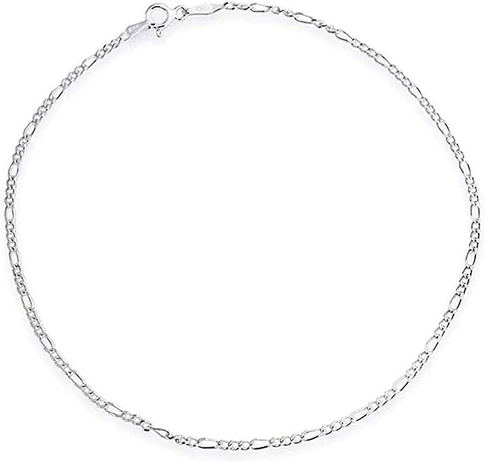 Savlano 925 Sterling Silver Solid Italian Figaro, Rope,Herringbone, Curb, Ball Bead, Snake, Mariner Chain Anklet for Women, Comes in 0.8mm - 5mm With Gift Box