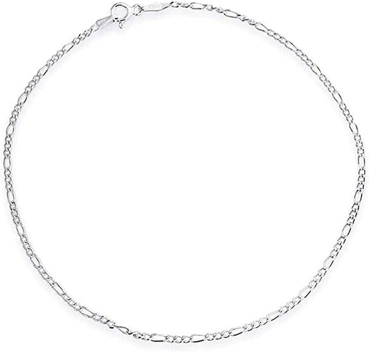 Savlano 925 Sterling Silver Solid Italian Figaro, Rope,Herringbone, Curb, Ball Bead, Snake, Mariner Chain Anklet for Women, Comes in 0.8mm - 5mm With Gift Box