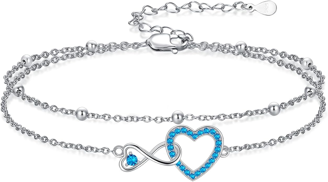 Anklet for Women 925 Sterling Silver Double Infinity Ankle Bracelet Waterproof Summer Jewelry Anniversary Birthday Gifts for Her