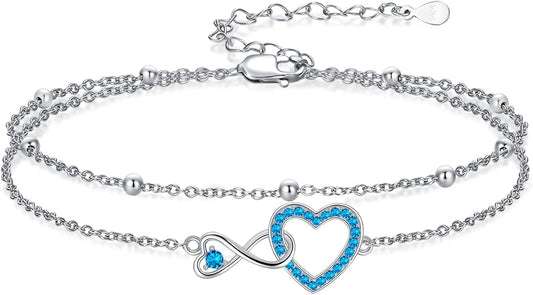Anklet for Women 925 Sterling Silver Double Infinity Ankle Bracelet Waterproof Summer Jewelry Anniversary Birthday Gifts for Her