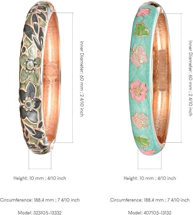 UJOY Cloisonne Bracelet Butterfly Hinge Indian Cuff Bangle Enameled Jewelry Flower Bracelets for Women Gift Box 55A114
