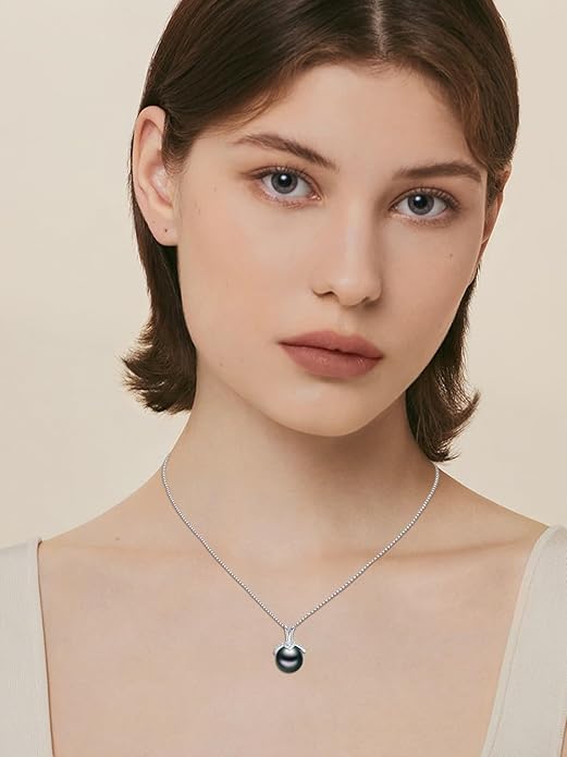 KANNSOAR Tahitian Black Pearl AAAA 18K Gold Plated Sterling Silver Trendy Pendant Necklace for Women Wife Mom Girlfriend Valentine Her Jewelry Gift for Anniversary Birthday Christmas