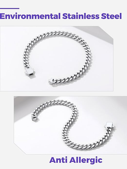 Richsteel 5/7/9/12mm Wide Miami Cuban Link Chain Bracelet for Men Women,Stainless Steel/Gold/Black Plated,7.4/8.2/9 Inch Length,Hip Hop Urban Street-wear Jewelry(Gift Wrapped)