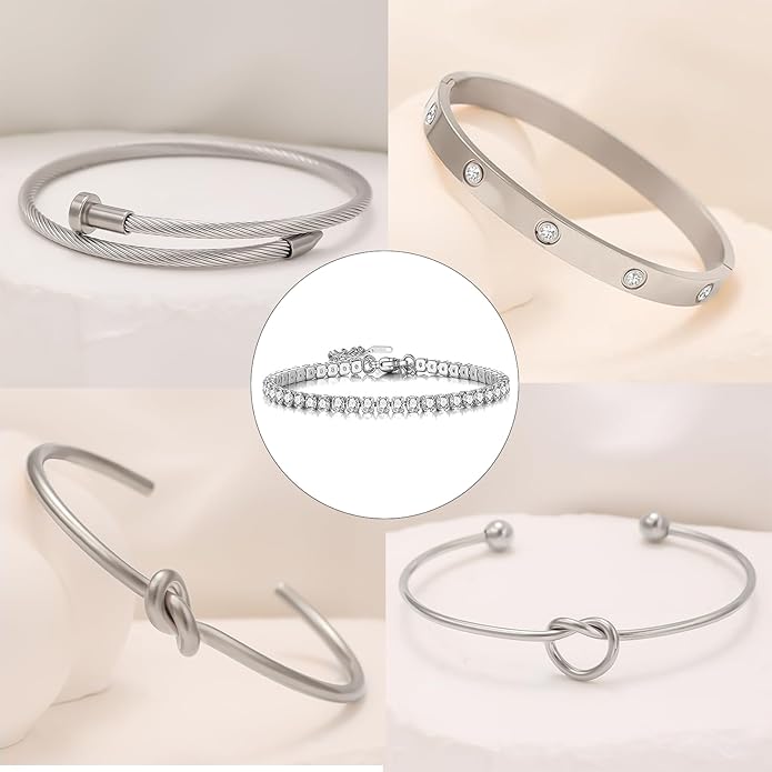 FAFUGA 18 K Gold Plated Love Bangle Bracelet Stack Cuff Jewelry for Women Jewelry Set for Women Gift with Box