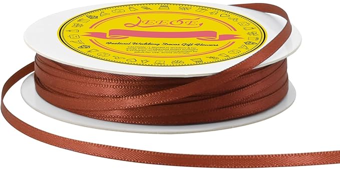 LEEQE Double Face Rust Satin Thin Ribbon 1/8 inch X 50 Yards Polyester Rust Ribbon for Gift Wrapping Very Suitable for Weddings Party Hair Bow Invitation Decorations and More