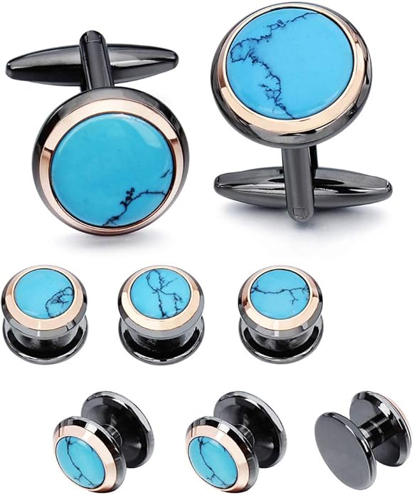 HAWSON Cufflinks and Studs for Men-Fashion Men Vintage Enamel Carbon Fiber Tuxedo Shirt Cufflinks and Studs Set for Regular Wedding Business Accessories
