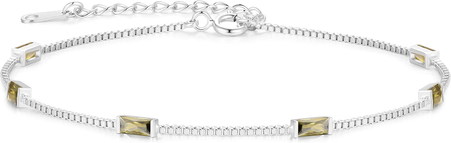 LOUISA SECRET Birthstone Bracelets for Women, 925 Sterling Silver Dainty Simple Women Charm Link Bracelet, Birthday Anniversary Jewelry Gifts for Women Wife Mom Her