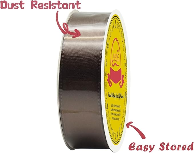 LEEQE Double Face Brown Satin Ribbon 7/8 inch X 25 Yards Polyester Brown Ribbon for Gift Wrapping Very Suitable for Weddings Party Invitation Decorations and More