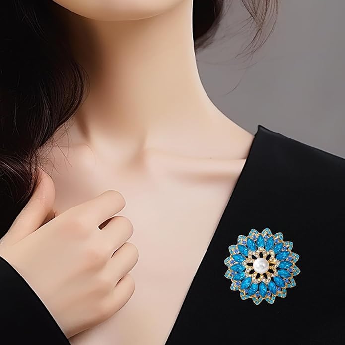 Rhinestone Crystal Flower Brooch Pin for Women,Vintage Multicolor Crystal Floral Lapel Pins Statement Sunflower Brooch Fashion Bride Formal Dress Jewelry