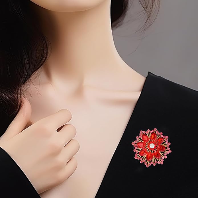 Large Crystal Flower Brooch Pin for Women Red purple pink green Rhinestone Flower Lapel Pin Wedding Party Birthday Dance Banquet Dress Suit Ceremony Clothes Hat Bag Accessories Jewelry