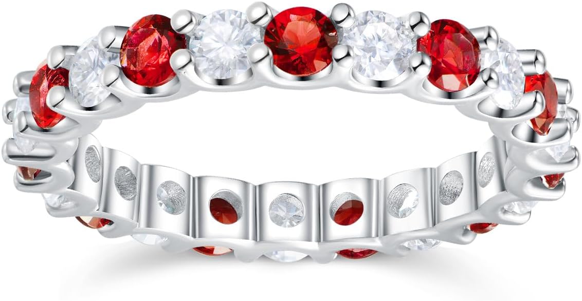 D Color VVS1 Clarity Moissanite and Sapphire/Ruby/Emerald Rings for Women, Solid 925 Sterling Silver, Anniversary Birthday Mothers Day Jewelry Gift, Stackable Wedding Ring, Size 4-11
