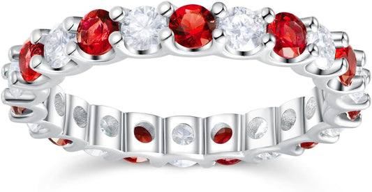 D Color VVS1 Clarity Moissanite and Sapphire/Ruby/Emerald Rings for Women, Solid 925 Sterling Silver, Anniversary Birthday Mothers Day Jewelry Gift, Stackable Wedding Ring, Size 4-11