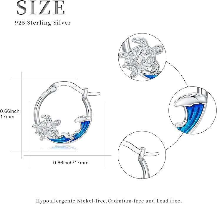 SeaTurtle dolphin Hummingbird Earrings for Women 925 Sterling Silver Sea Waves Earrings Ocean Huggie Hoop Sea Turtle dolphin Earrings Jewelry Gifts