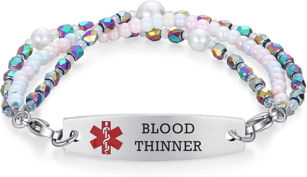 mnmoom 7.5 inch interchangeable Medical id bracelets for Women beads Medical alert bracelets with customize engraving