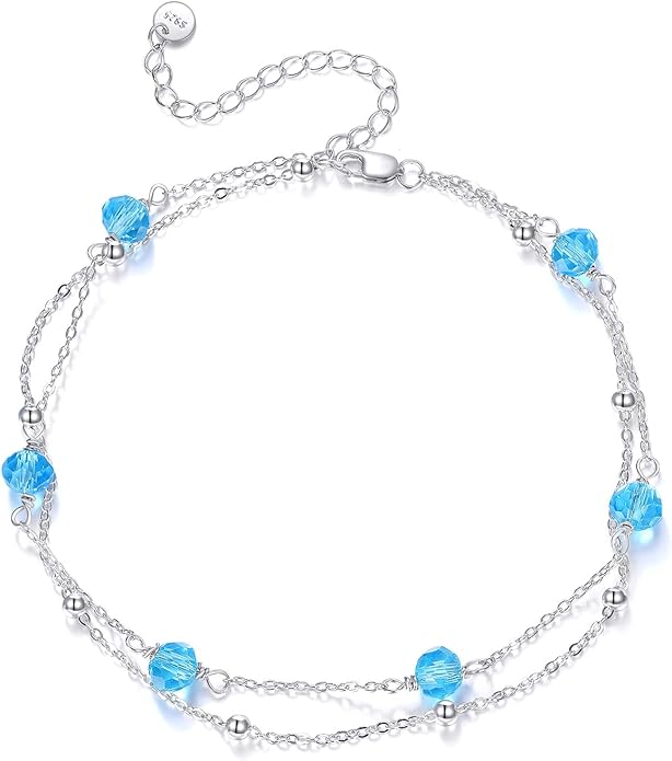 CRMAD Pearl/Moonstone/Larimar/Turquoise/Opal/Black Onyx Bracelet Anklet for Women Sterling Silver Beach Jewelry Gift for Women