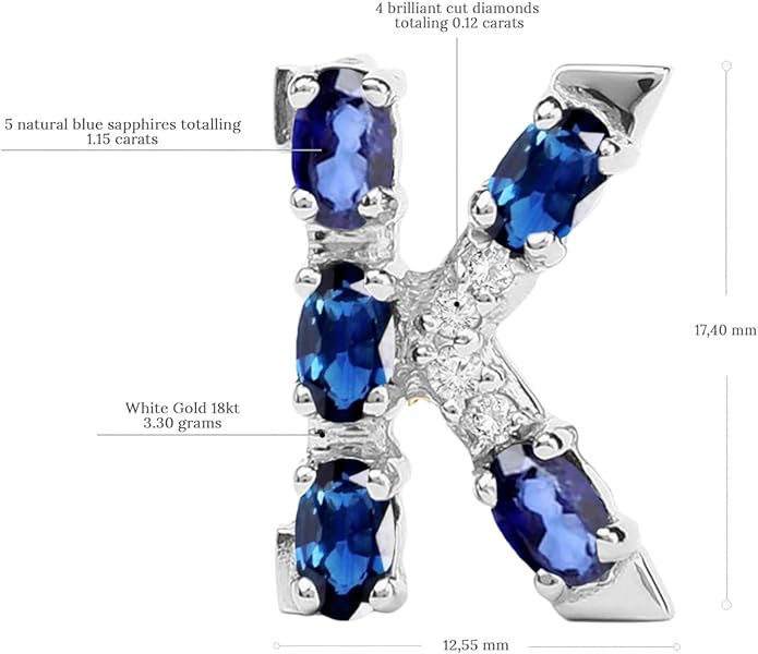 Albert Hern Blue Sapphire Initial Necklace With Diamonds & 18K Gold Chain | Irresistible Letter Pendants Jewelry | Perfect Valentine’s Day, Anniversary & Birthday Gift