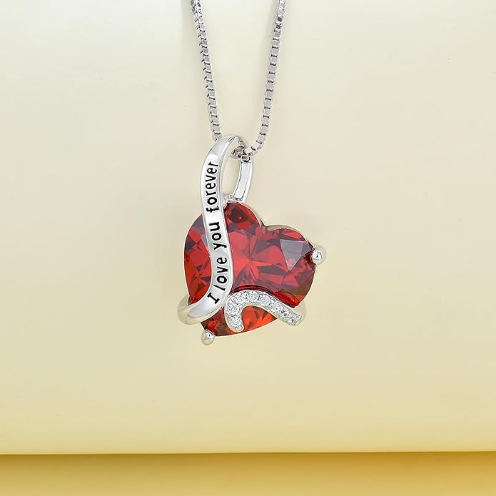 Women Heart Necklace 925 Sterling Silver I Love You Forever Pendant Necklace with Cubic Zirconia Jewelry