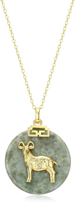 ETERNAL JADE .925 Sterling Silver 18K Gold Plated Chinese Zodiac Sign Pendant Necklaces for Women - Hypoallergenic Genuine Green Jade Gold Necklace for Women Zodiac Year Jewelry, 18 inch Chain