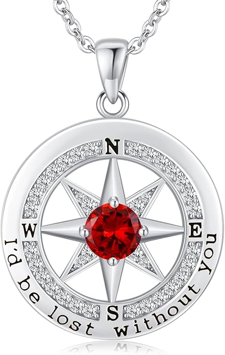 S925 Necklace Gift for Wife |Compass Jewelry |Women Anniversary |Sterling Silver |Girlfriend Birthday Gifts for Her Valentines |I'd be Lost without You |Jewel 18K Gold