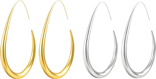 18k Gold Hoop Earrings - Hypoallergenic Silver Earrings for Women - Lightweight Hoop Jewelry 2 Pairs