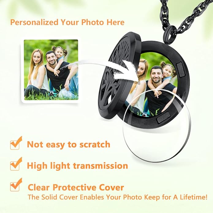 Supcare Locket Necklace That Holds Pictures-Engraved Photo Pendant Custom Jewellery Gifts for Men Women (with Jewellery Gift Box)