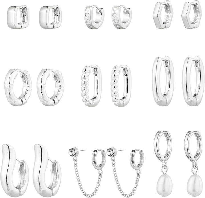 9 Pairs Gold Chunky Hoop Earrings Set for Women, 14K Gold Plated Twisted Huggie Hoop Earring Hypoallergenic, Lightweight Thick Open Hoops Earrings Jewelry Gifts.