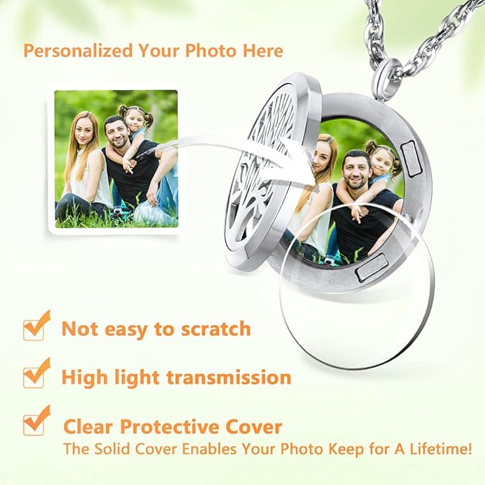 Supcare Locket Necklace That Holds Pictures-Engraved Photo Pendant Custom Jewellery Gifts for Men Women (with Jewellery Gift Box)