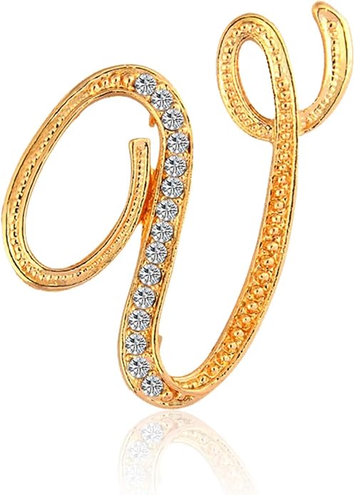 BeeGift Letter Brooch Pins Initial Rhinestone Brooch for Women Crafts,Rhinestone Crystal Lapel Pin Brooches Gold A-Z 26 Letters