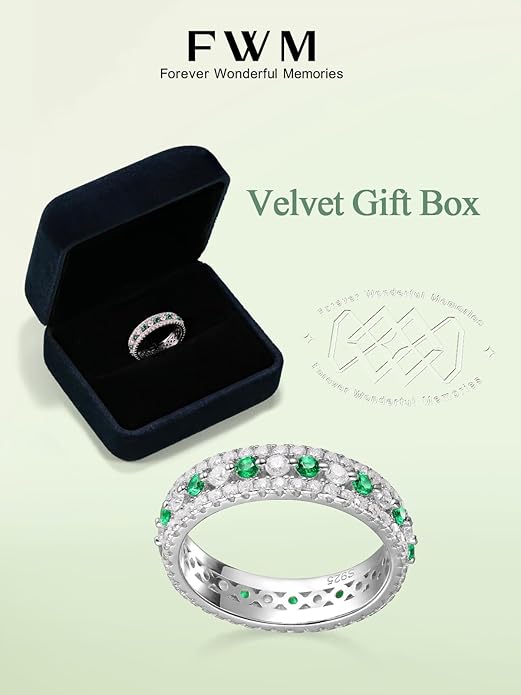 D Color VVS1 Clarity Moissanite and Sapphire/Ruby/Emerald Rings for Women, Solid 925 Sterling Silver, Anniversary Birthday Mothers Day Jewelry Gift, Stackable Wedding Ring, Size 4-11