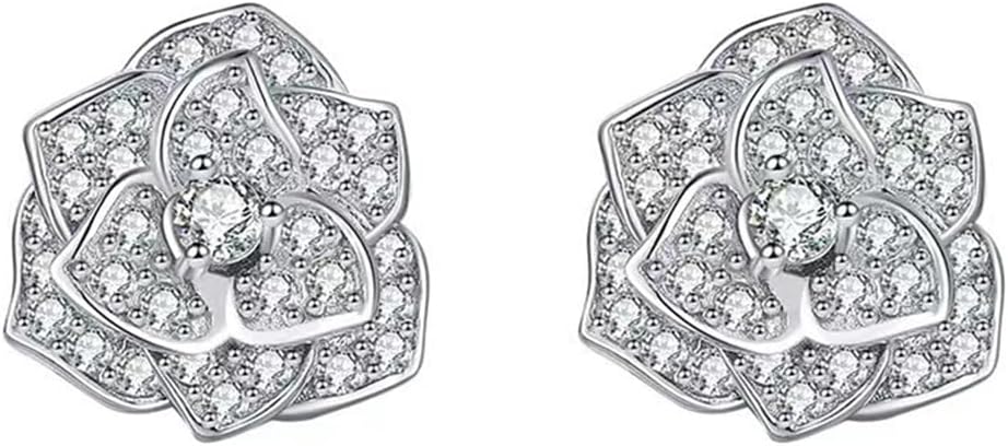 14K Gold 0.5ct D-color Round Cut Brilliant Camellia Diamond Stud Earrings for Women, Great for Gifting on Special Occasions like Engagement (White Gold)