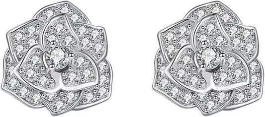 14K Gold 0.5ct D-color Round Cut Brilliant Camellia Diamond Stud Earrings for Women, Great for Gifting on Special Occasions like Engagement (White Gold)