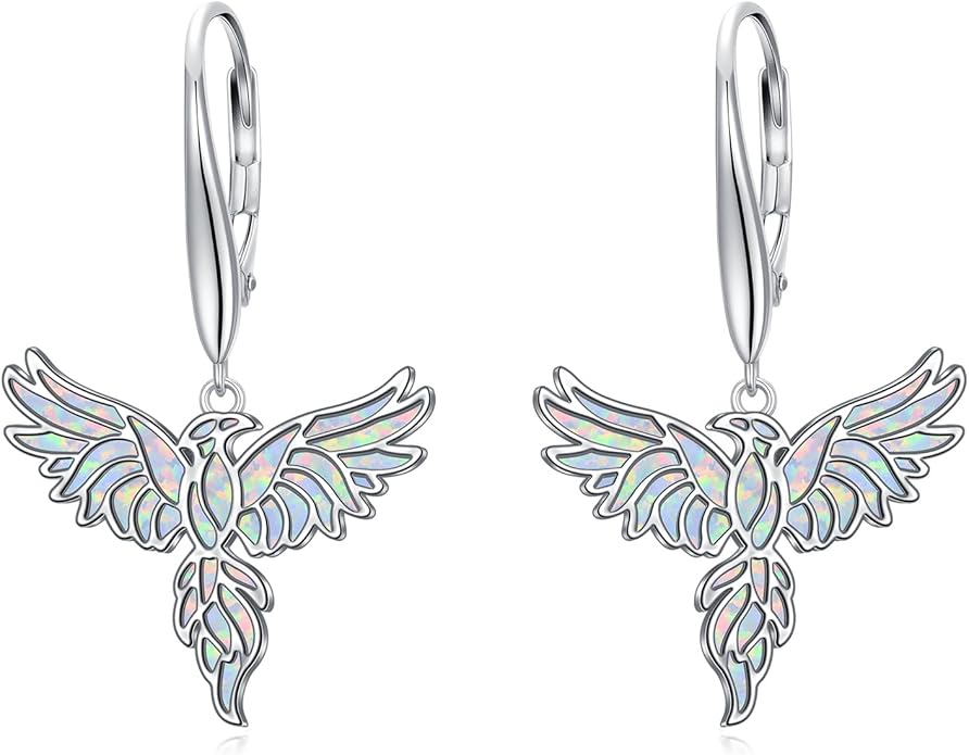 Phoenix/Dragonfly/Hummingbird/Butterfly/Dove Earrings 925 Sterling Silver Opal Animal Dangle Earrings Opal Jewelry Christmas Gifts for Women