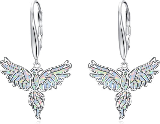 Phoenix/Dragonfly/Hummingbird/Butterfly/Dove Earrings 925 Sterling Silver Opal Animal Dangle Earrings Opal Jewelry Christmas Gifts for Women