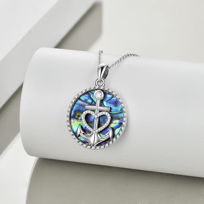 SHEAISRS Moon Sun Star Necklace 925 Sterling Silver Abalone Shell Celestial Jewelry Gift for Women