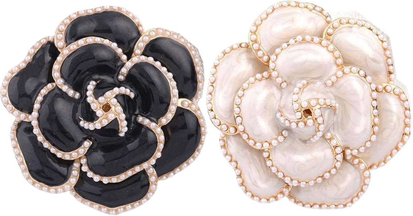 2 Pcs Camellia Flower Brooch Pins Elegant Faux Pearls for Women Dress Perfect for Party Wedding and Banquet