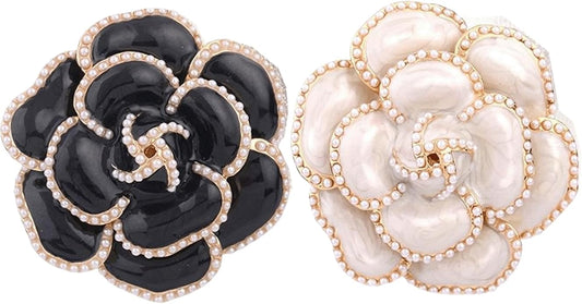 2 Pcs Camellia Flower Brooch Pins Elegant Faux Pearls for Women Dress Perfect for Party Wedding and Banquet