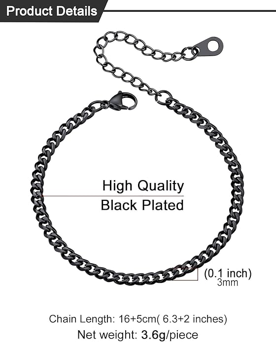 U7 Link Bracelets for Men, Cuban Link/Rope/Watch Band Solid Bracelet, Silver Black Gold Color Wrist Bracelet 3/6/9/12/15mm Width, 6.5/7.5/8.3 Inch Length, Hand Chain Jewelry for Mens Women