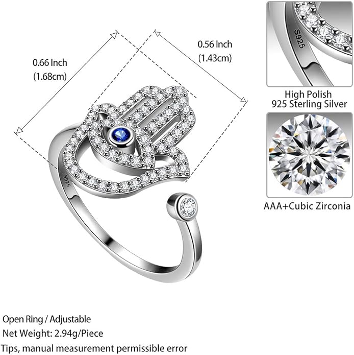 Evil Eye Necklace Evil Eye Hamsa Hand of Fatima Necklace 925 Sterling Silver Fine Jewelry Gifts for Womens White Blue CZ Third Eye Stud Earrings Turkish Eye Ring Hamsa Hand Jewelry Set Gifts Valentine Day Chrismtas Gifts